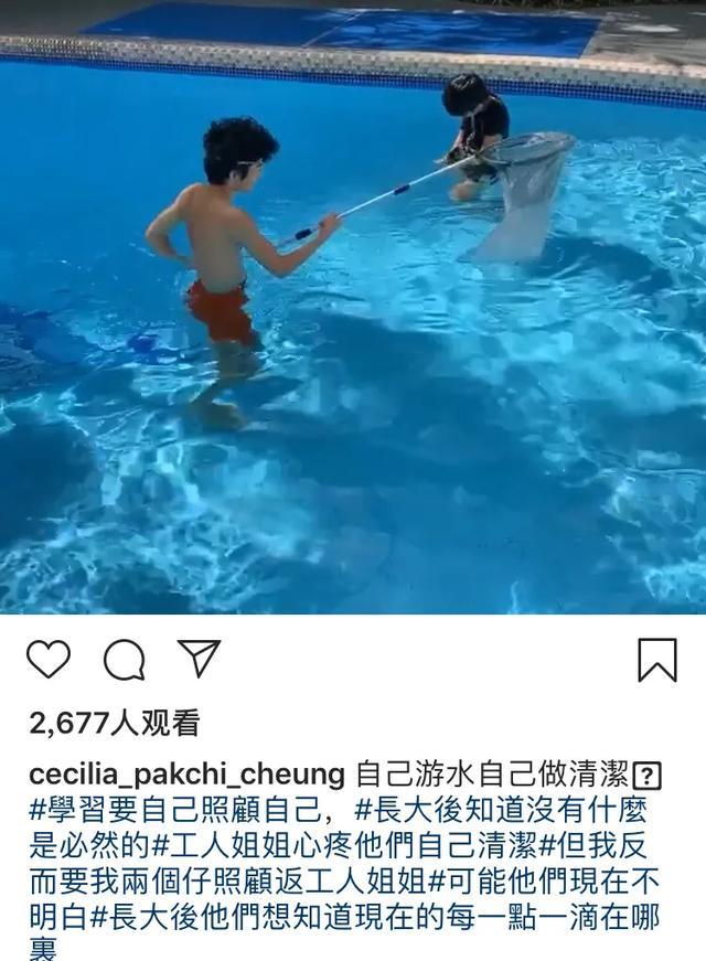 张柏芝晒俩儿子游泳健身，13岁Lucas练出腹肌，颜值身材不输爸爸