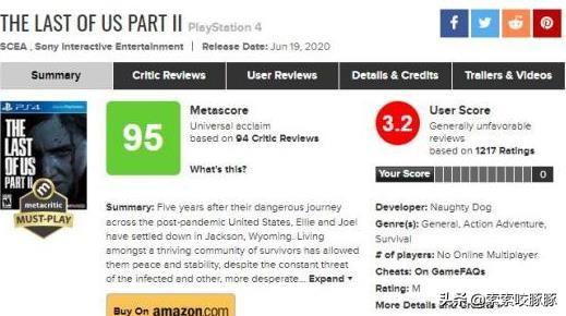 PS4美国末日2被玩家狂喷剧情，媒体和玩家评分两极化严重