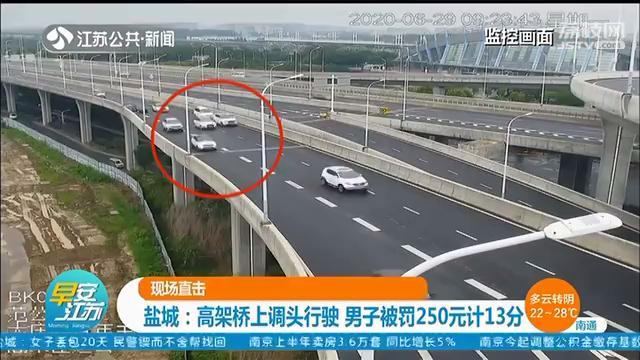 高架桥上调头导致拥堵 任性司机被罚250元计13分