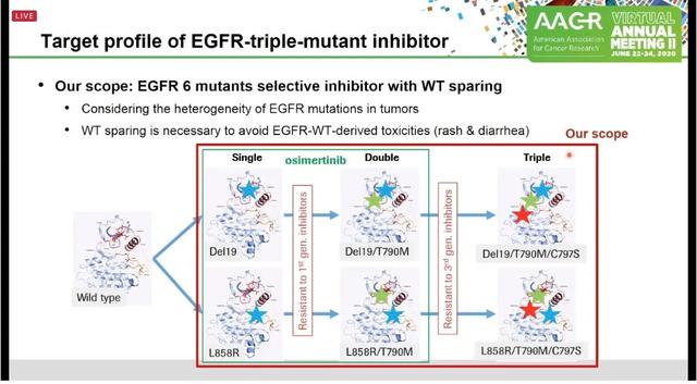 堪称第四代EGFR抑制剂——CH7233163。此次公布的是其临床前数据，体外肿瘤细胞株和小鼠实验均显示，CH72331
