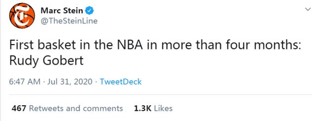 【影片】時隔141天NBA回歸！Gobert投中復賽首個進球，第一時間沖上熱搜榜！-黑特籃球-NBA新聞影音圖片分享社區