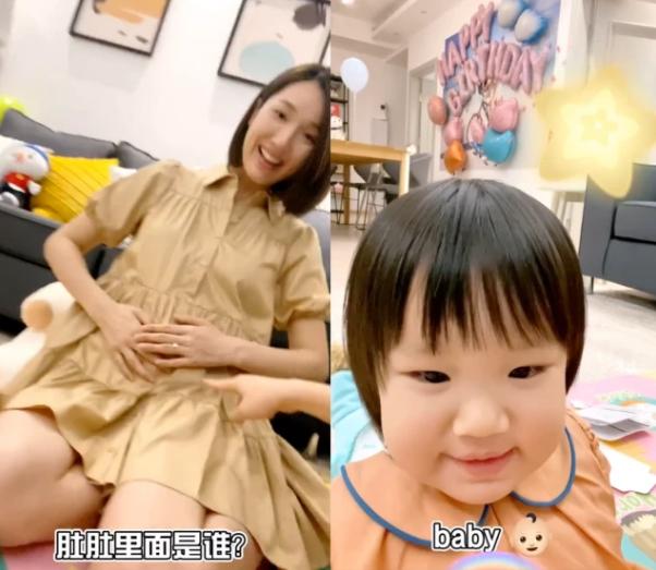 孕妈李亚男单手抱女儿，妈妈力爆棚，手戴婚戒称不用做家务超幸福