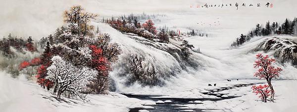 画家赵子龙——作品石质坚凝 树木密茂，急流卷浪 云气浮动