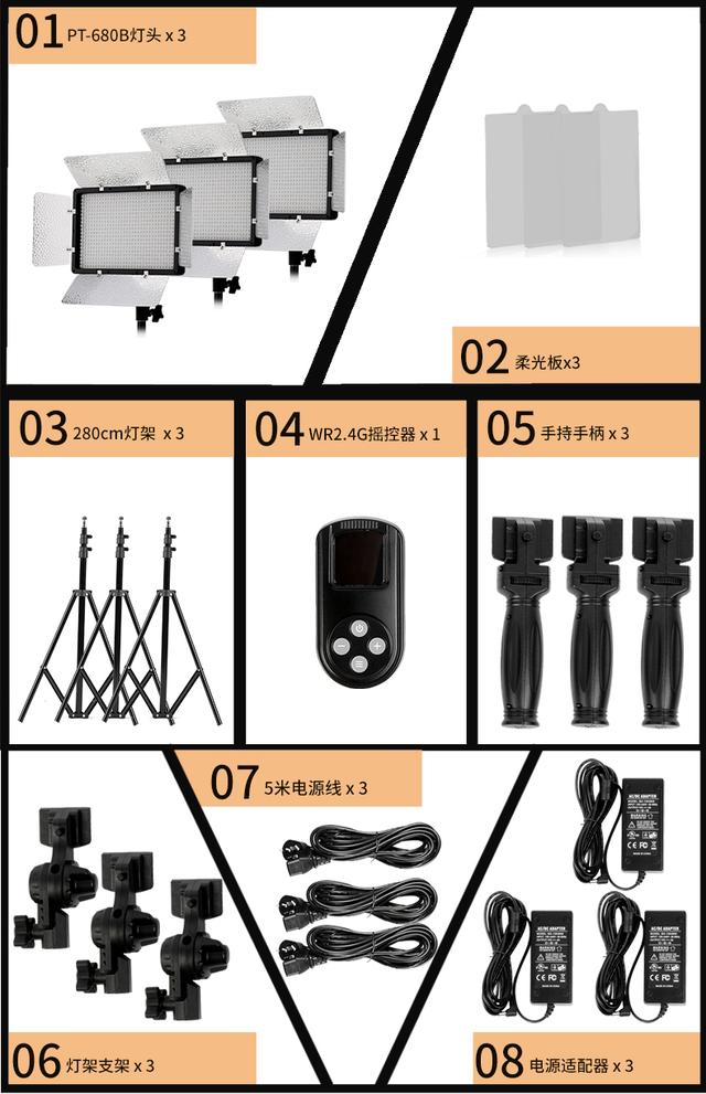 圖立方PT680補(bǔ)光燈攝影三燈裝產(chǎn)品人像柔光燈微電影攝像燈打光燈