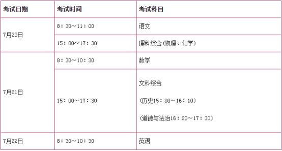 全国多省份2020年中考时间表