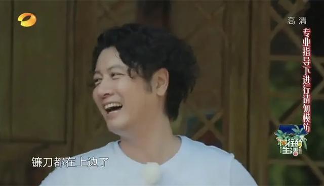太危险！彭昱畅砍椰子镰刀脱落，何炅黄磊在下面发笑受质疑
