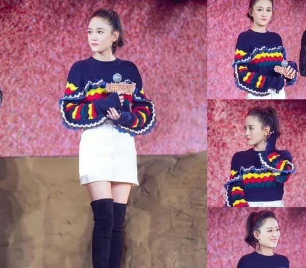 41岁陈乔恩越活越少女，穿彩色毛衣配半身裙清新