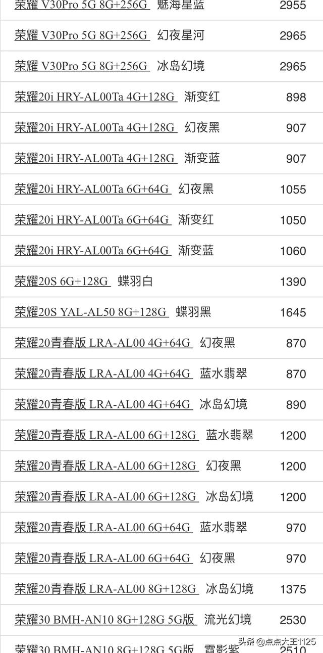 今日荣耀手机报价