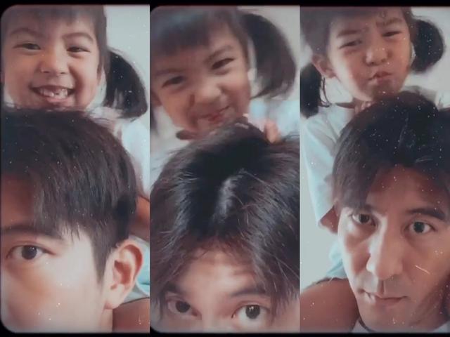 修杰楷父亲节晒照，咘咘波妞变表情包超搞怪，一家五口幸福感爆棚