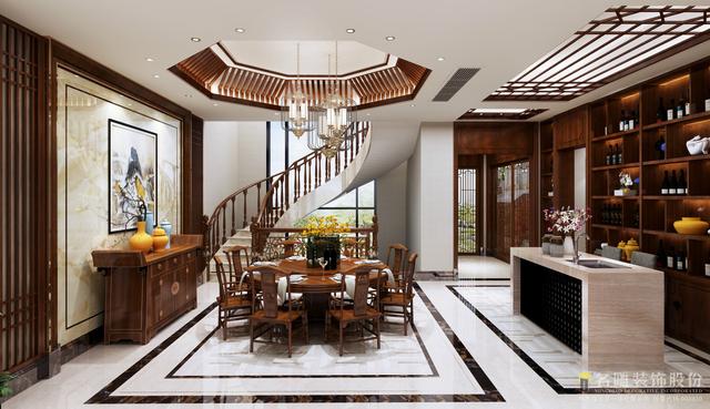 550平中式别墅，一进门被客餐厅设计吸引了眼球，也太漂亮了吧