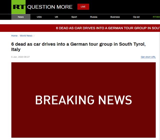 快讯！意大利南蒂罗尔汽车冲撞德国旅行团，致6死
