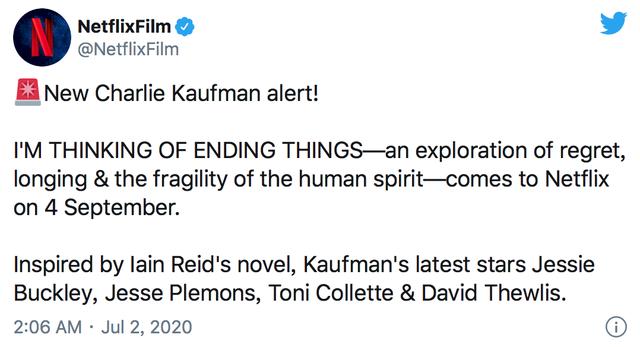 鬼才编剧考夫曼新作《我想结束这一切》9.4上线