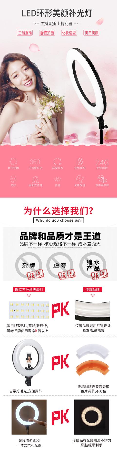 圖立方LED環(huán)形燈外拍直播補(bǔ)光燈大號美顏嫩膚瘦臉攝影抖音打光燈