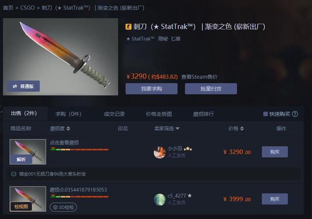 CSGO皮肤推荐——渐变之色刺刀