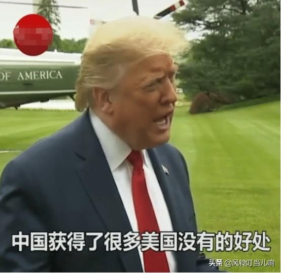 特朗普在户外接受采访，蓬松的头发好抢镜，感觉像戴一顶“帽子”