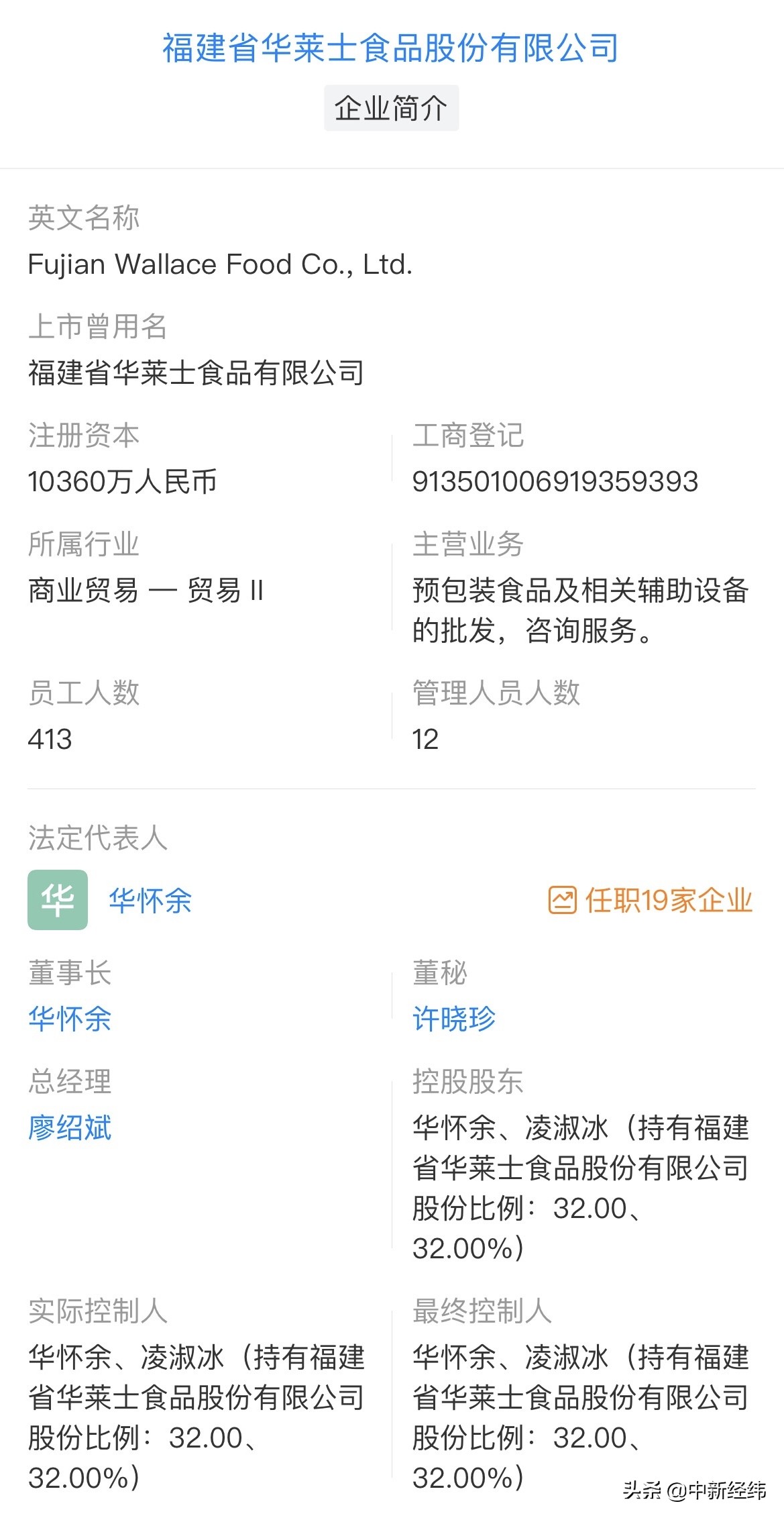 于2009年,注册资本10360万人民币,凌淑冰,华怀余两大股东分别持股32%