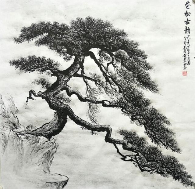 转载中国山水画论理与技法技法八画松树的技法与松村画面观赏