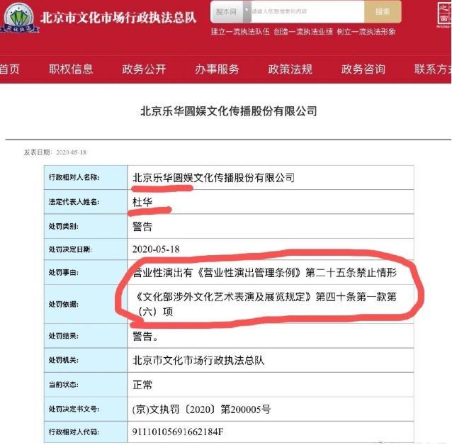 乐华娱乐回应被处罚是怎么回事老板杜华沉默具体是什么原因