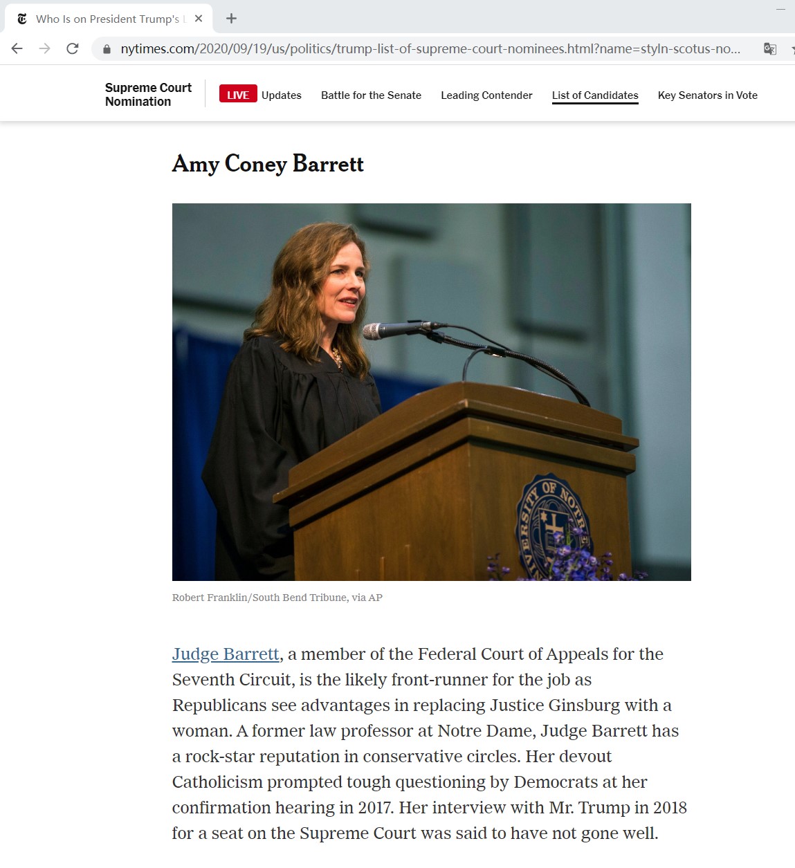 特朗普欲“突击提名”大法官，两党大战一触即发