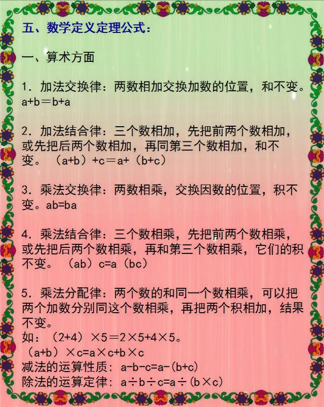 小学1~6年级数学公式！贴在墙上背，包孩子6年次次拿高分！