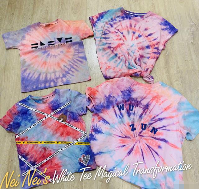 吴尊女儿NeiNei秀扎染技能，全家穿她设计的衣服逛街，回头率满分