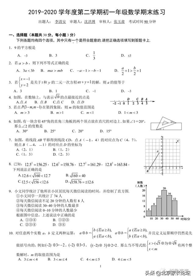 初一下 19 年北京市理工大学附属中学数学期末试卷 家长论坛 家长交流社区 北京小升初 北京学区房 北京幼升小幼儿入园门户网站