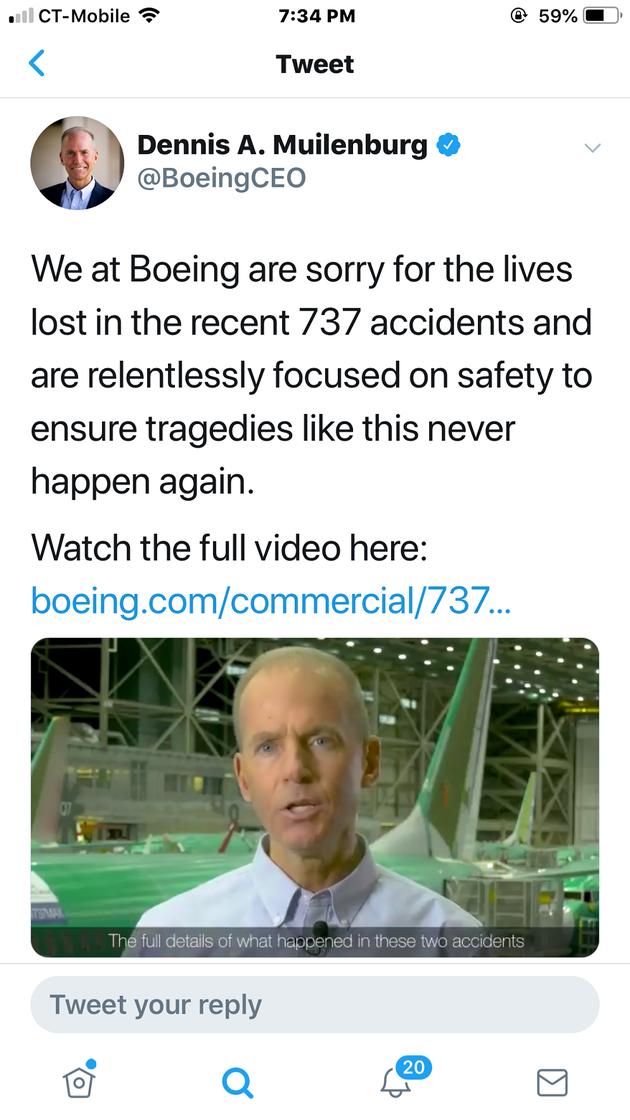 终于道歉！两起事故近350人遇难，波音CEO承认波音737MAX8存在故障