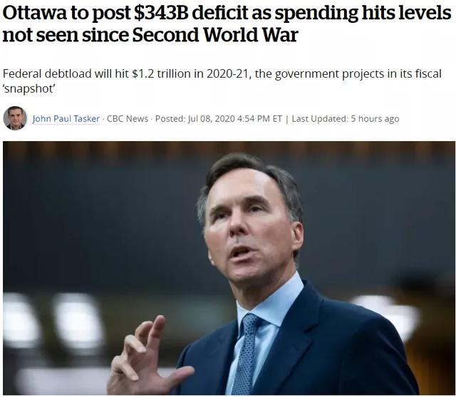 加币要大跌？加拿大预算赤字创记录$3430亿，国家负债$1.2万亿