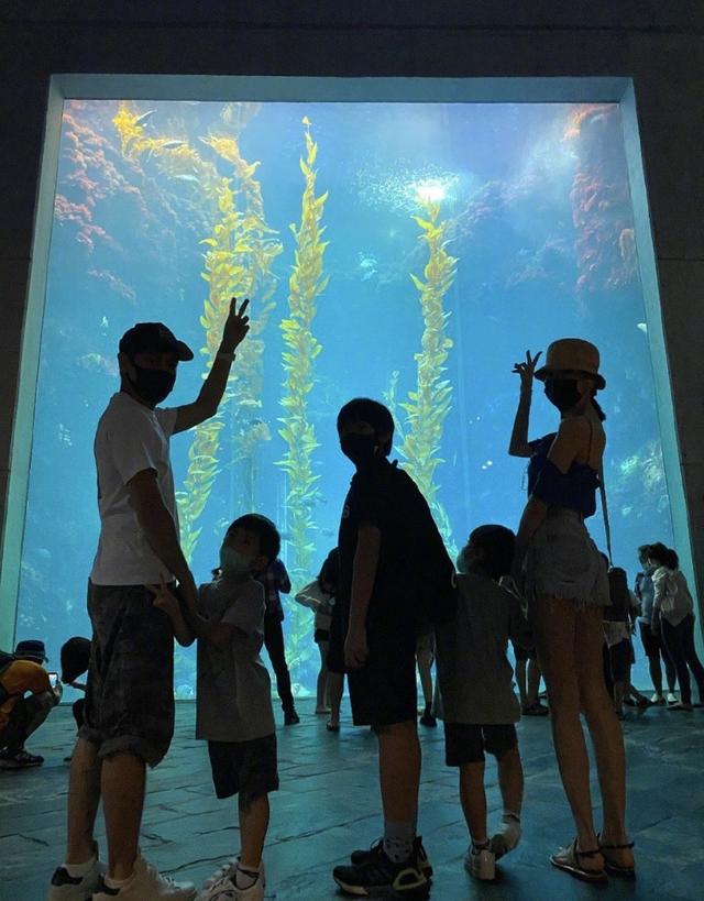 林志颖全家游水族馆，Kimi身高和爸爸只差一个头，一家五口超幸福