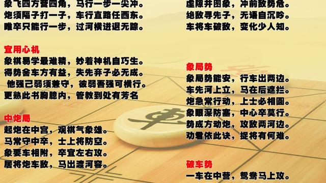 象棋的口诀表
