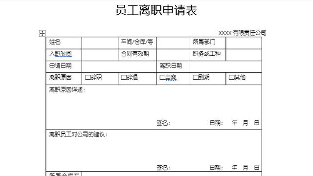 离职申请表word模板精选