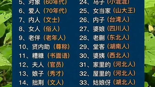 古代对老婆的称呼昵称大全