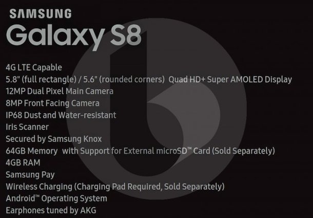 MWC：三星Galaxy S8主要参数彻底曝出  配5.5.5英寸曲屏