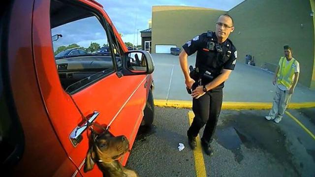 保安救下悬挂在车外的小狗，随后得到超市老板的赏识