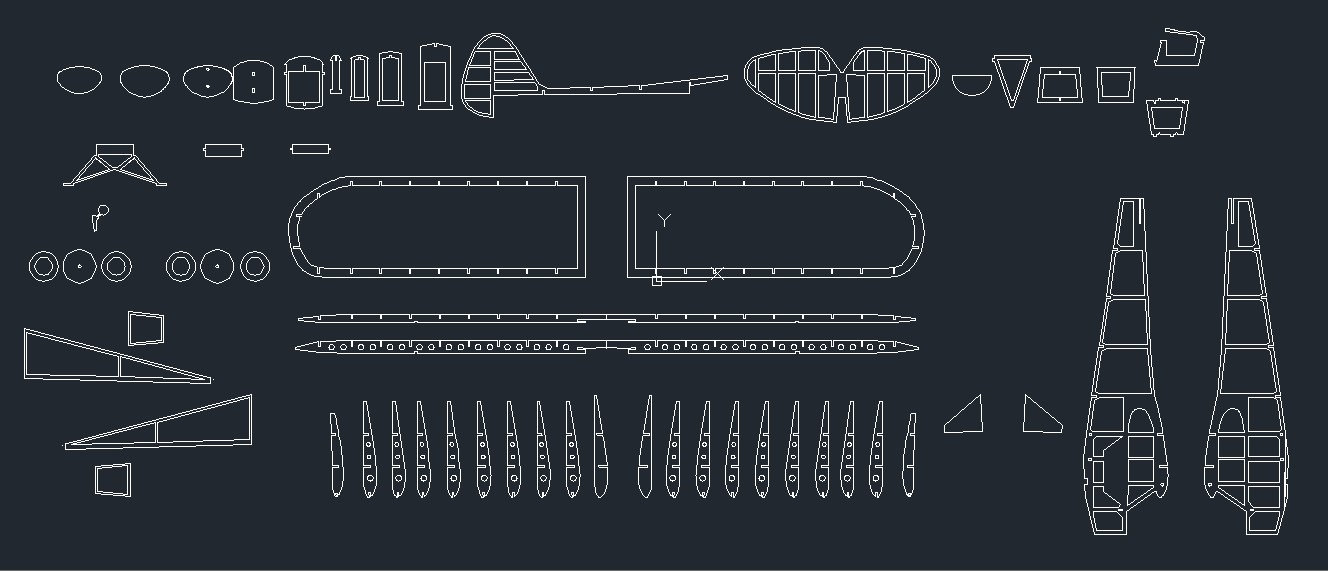 单翼飞机模型激光雕刻图纸 cad平面图纸 dwg格式