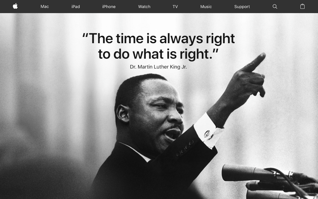 苹果更新官网首页留念马丁路德金：「做对的事，一切机会全是最佳时机」