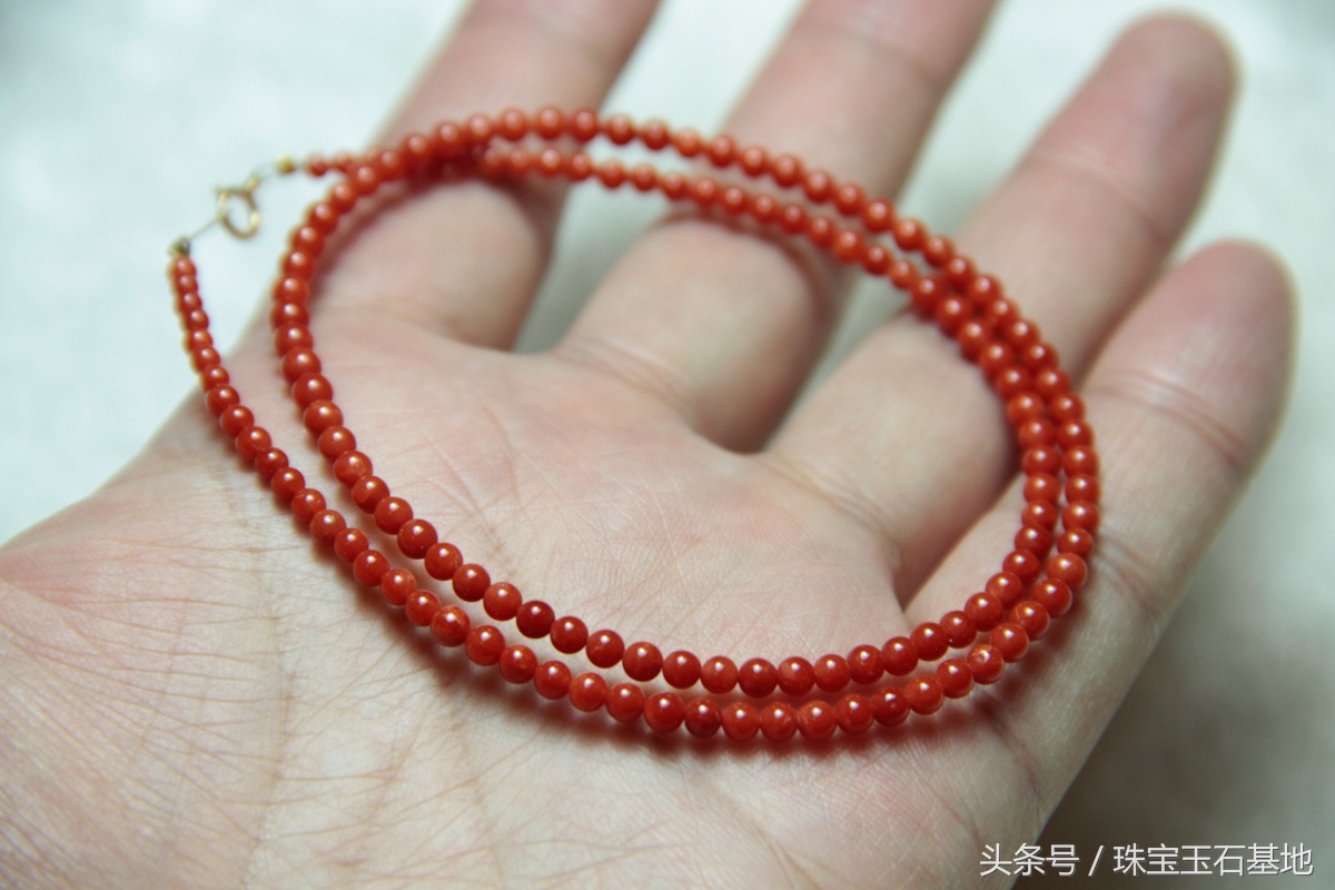 一根细细粒全天然阿卡红珊瑚精工圆珠项链