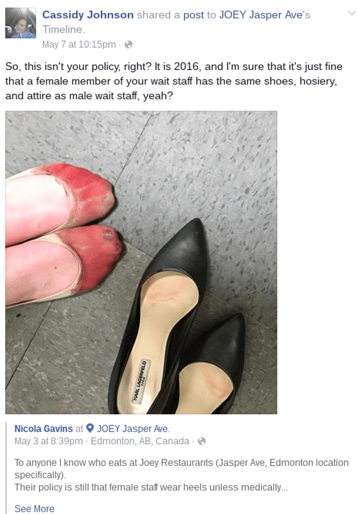 女服务生下班后脱下穿一天的高跟鞋，网友一看照片都骂老板不人道