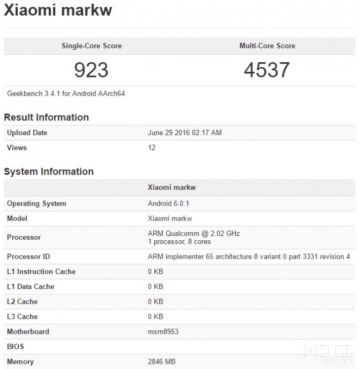 小米新机markw亮相 骁龙625 3GB运行内存