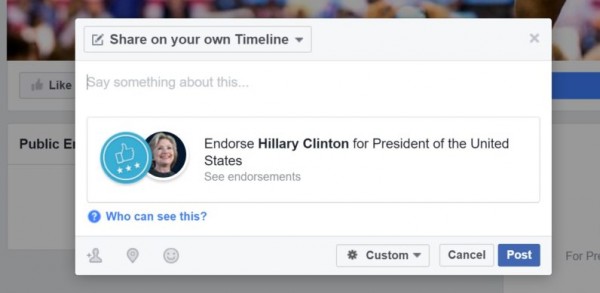 Facebook现在允许用户公开支持美国总统候选人
