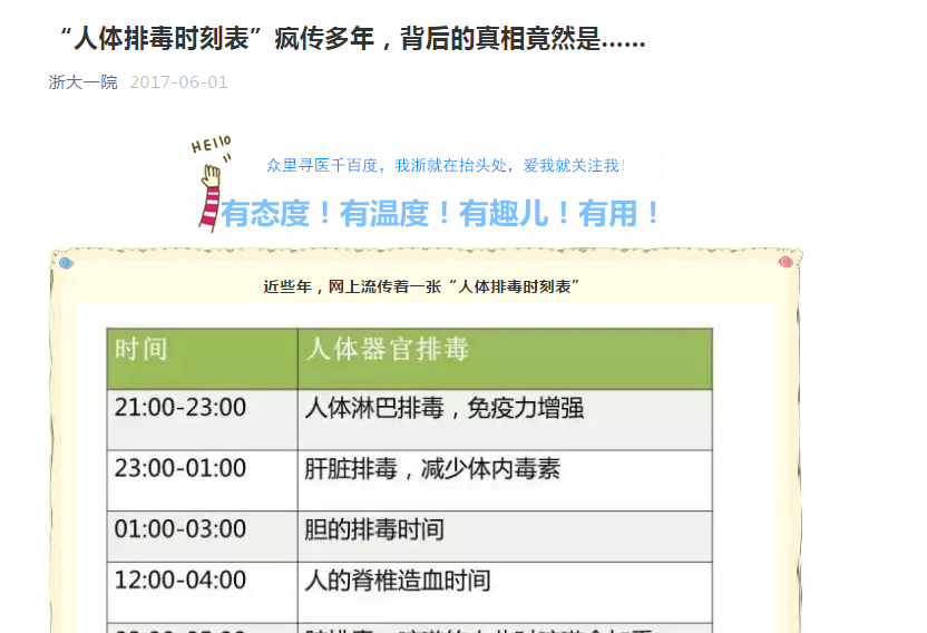 网传“人体器官夜间睡眠排毒表”能信吗？