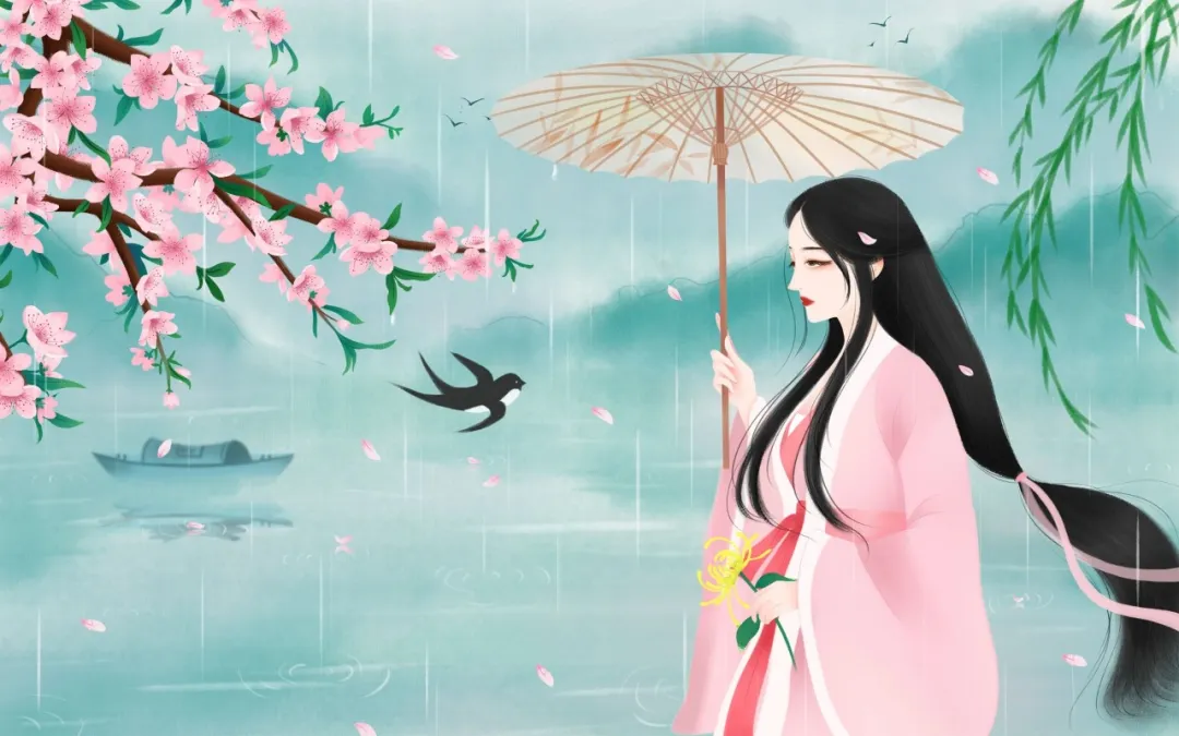 唯美的春天诗句 春庭晓景别，清露花逦迤图片