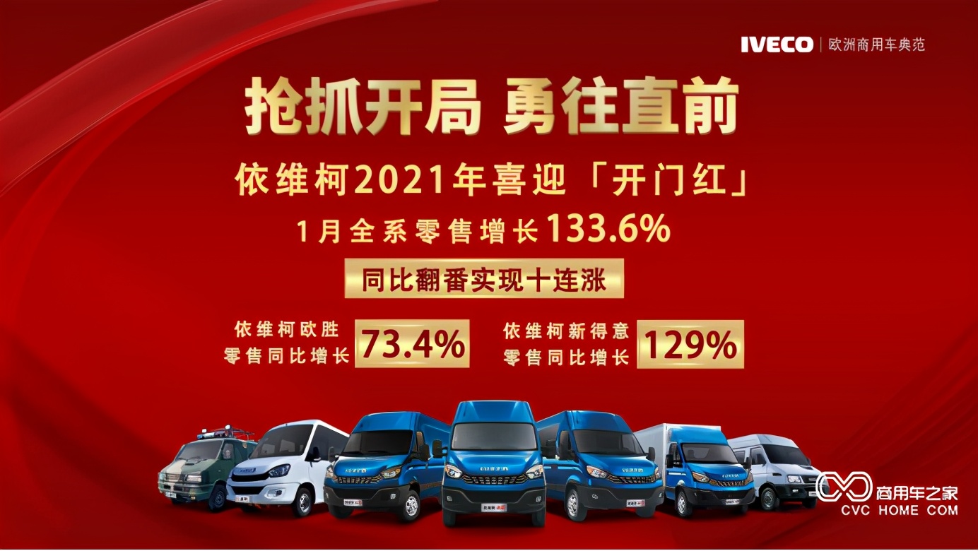 南京依维柯2021销量开门红，1月零售增长133.6%