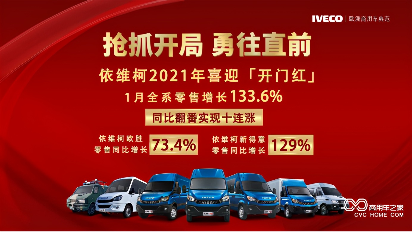 南京依維柯2021銷量開門紅，1月零售增長(zhǎng)133.6%