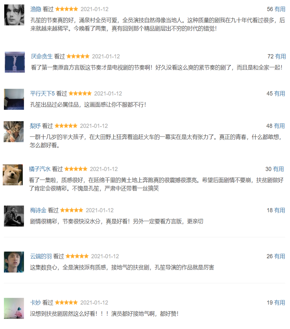 《山海情》才刚开播一天,豆瓣口碑就爆了,清一色五星好评