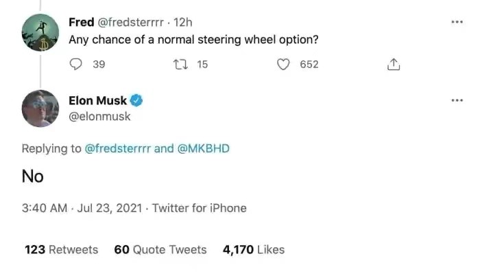 马斯克态度坚决，特斯拉上再也看不到圆形方向盘了