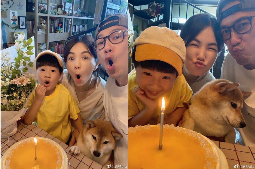 40岁Ella晒一家三口庆生合影，被老公死亡角度抓拍，女星包袱全丢