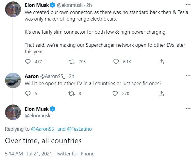 马斯克：特斯拉计划在今年晚些时候向其它电动汽车开放充电网络