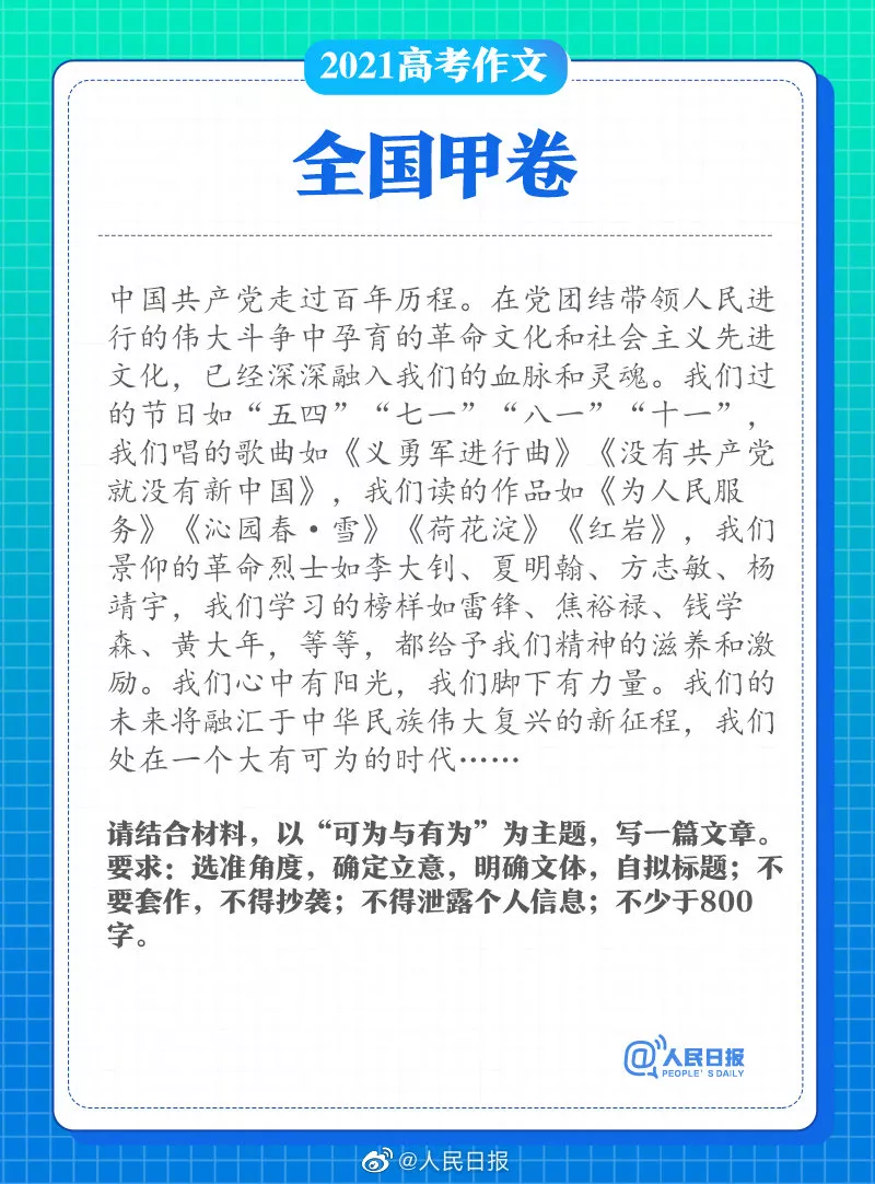 全!2021各地高考作文题目(内附:你当年的作文)
