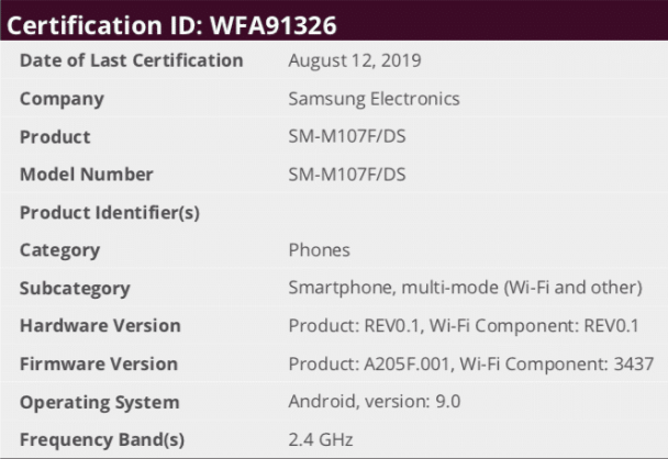 三星Galaxy M10s得到 Wi-Fi验证，将要发布